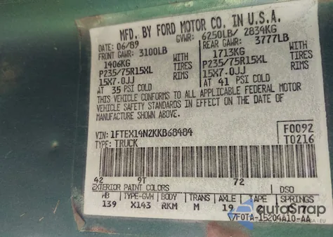 1989 Ford F150 z USA, uszkodzony, nr VIN 1FTEX14N2KKB68484